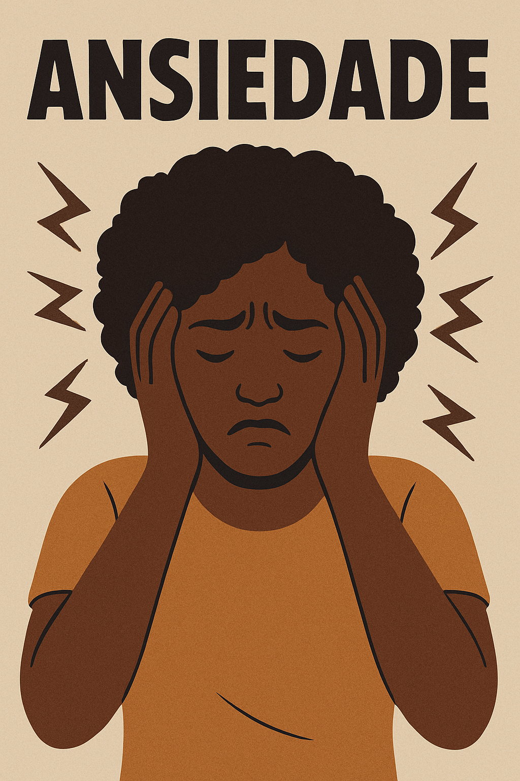 Representação de uma pessoa negra em ambiente introspectivo, com expressão de tensão emocional refletindo o tema da ansiedade.